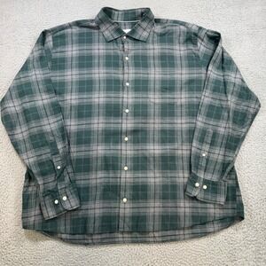 Peter Millar Mens XXL Green Gray Plaid Long Sleeve Cotton Button Front Shirt